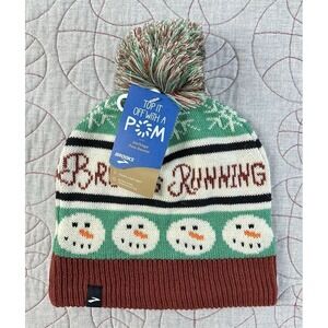 Brooks Running Snowman Winter Print Pom Beanie OSFA ~NWT~